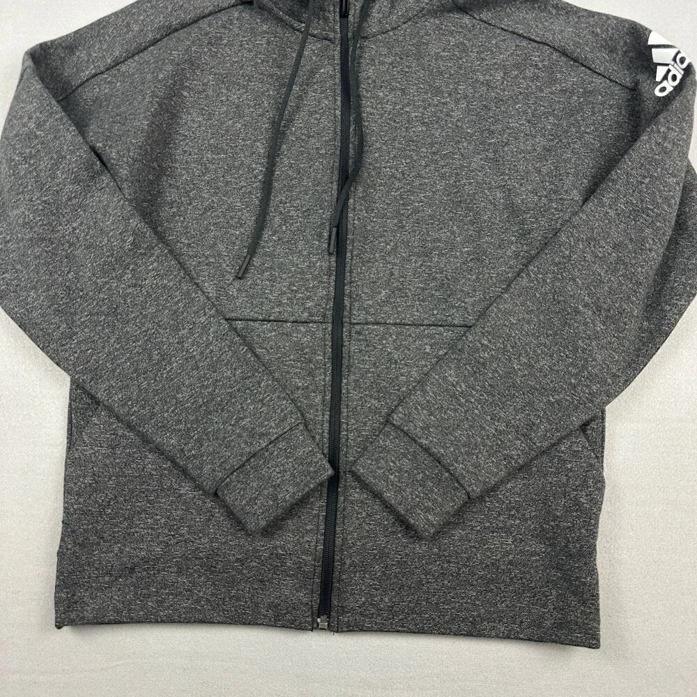 Adidas Hoodie Men Medium Gray Heather Full Zip Sweatshirt Logo Pockets L